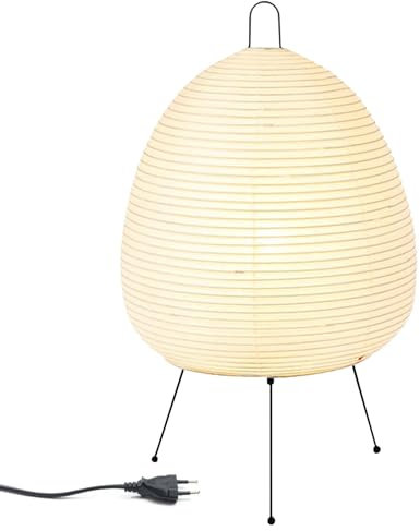 Leikurvo Pantalla de papel de arroz, lámpara de mesa de papel blanco, lámpara de noche, lámpara de pie, lámpara de mesa, lámpara de mesa con casquillo E27, interruptor y bombilla, lámpara de repuesto