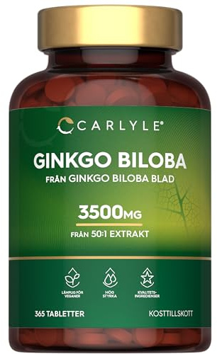 Ginkgo Biloba 3500mg - 365 Compresse - Capsule di estratto di Ginkgo | Fornitura per 1 anno - Alto Dossagio - Carlyle