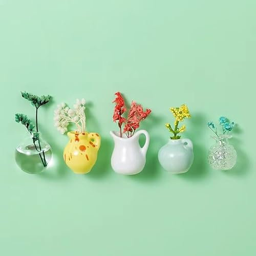 5 PCS Cute Mini Bud Vases Magnetic for Fridge, Cute Ceramic & Glass Vase Magnets, Tiny 3D Flower Pot Vases Magnets for Kitchen Refrigerator Locker Office Decoration (No Flowers) (5 Pcs D)