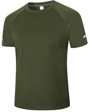 Cimic Men's T-Shirts Quick Dry Gym Tops Short Sleeve Sport Moisture Wicking Shirts Running Breathable Workout Athletic Tshirts(T5020-Green-L)