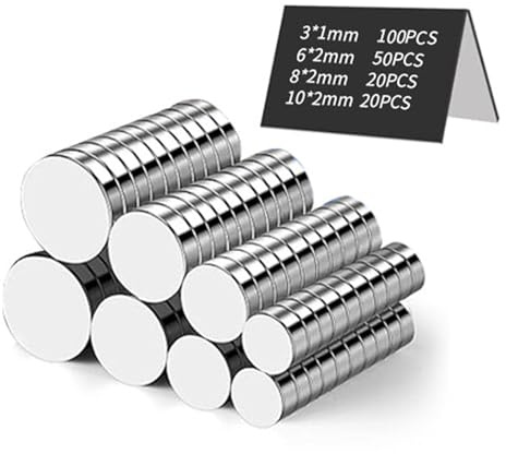 Kleine Magnete 4 Größe 190 Pack Neodym Magnet 3x1mm, 6x2mm,8x2mm,10X2mm N35 Mini Magnete Stark Rund Flach für Crafts Den Kühlschrank Whiteboards Vorhanden
