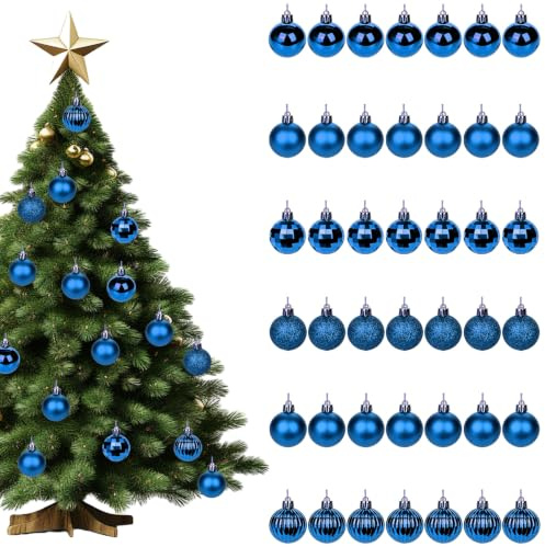 GESDYO 42 Stück Christbaumkugeln Set Blau 3 cm – Matte & Glänzende Weihnachtskugeln aus Kunststoff mit Aufhänger, Weihnachtsbaumschmuck für Christbaum Deko & Festdekoration
