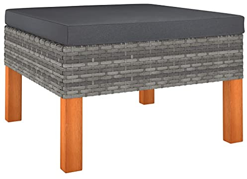 Qnhdfrt Repose-pieds en rotin PE et bois d'eucalyptus gris anthracite - Tabouret de jardin robuste avec coussin amovible pour balcon, terrasse et jardin