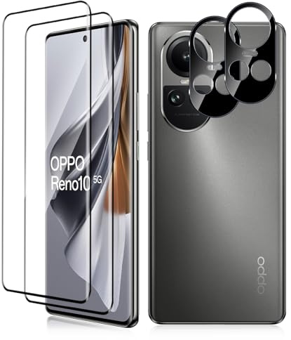 Vanrain Cristal Templado para OPPO Reno 10/Reno 10 Pro 5G, 2+2 Piezas Protector de Pantalla y Protector de Lente de Cámara, Vidrio Templado 9H Dureza Alta Definición Sin Burbujas