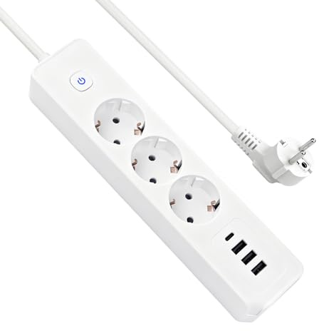 DewinLVD Steckdosenleiste 3 Fach, Mehrfachsteckdose mit 3 USB A 1 USB C Mehrfachstecker 3680W 16A mit Schalter 1,4M Kabel für Büro Küche Weiß