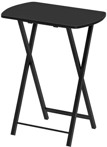 HOOBRO Folding Side Table, Folding Tray Table, Snack Dinner Table for Eating at Couch, Sofa End Table for Small Space, Living Room, Industrial, Easy Storage, Black EBK17BZ01