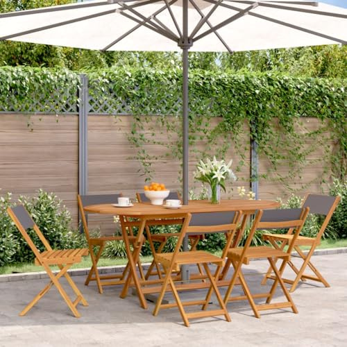 Teenpull Gartenstühle 6 STK. Klappbar Anthrazit Stoff, Massivholz Akazie, 41x52,5x80 cm, bis 110 kg, für Terrasse, Balkon, Garten, Outdoor Stuhl Set