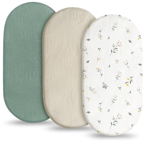 flintronic Bettlaken Spannbettlaken, 3er-Pack Musselin-Baumwolle Bettschlange, 83 x 43cm, Gemütliche und Weiche, Mikrofaser Matratzenauflage Atmungsaktiv Matratzenschoner Laken für Laufgitter (Neu)