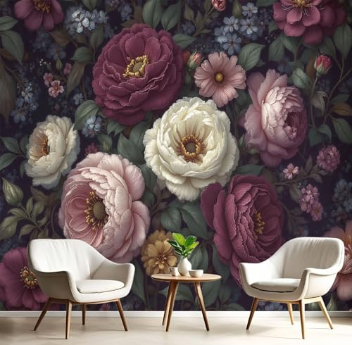 Seide Fototapete, 200x140cm Alter Englischer Garten XXL Wandtapete Wunderschöne Und Melancholische Blumen Tapeten Wandpapier Wanddekoration für Wohnzimmer Schlafzimmer Esszimmer, Lila