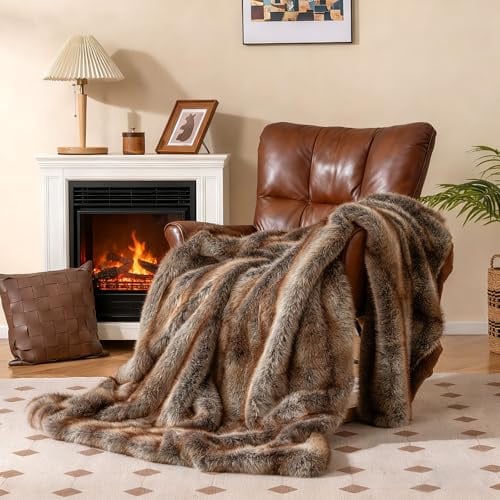 COSTWAY Pelosa per Letto Matrimoniale, Coperta in Pelliccia Sintetica Morbida e Soffice, Plaid di Lusso Spesso Caldo per Letto, Divano, 153 x 203 cm (153 x 203 cm,Stile 1)