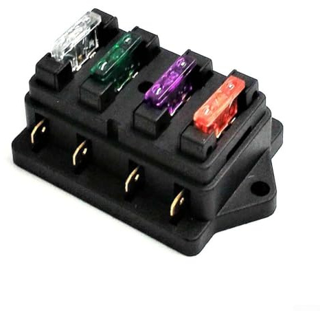 Gdfnmogo 4-Wege-Flachsicherungshalterkasten mit Abdeckung und Dichtung für 12V/24V Automotive, Marine, RV & Anwendungen - ABS-Gehäuse, 30A pro Schaltung, SE