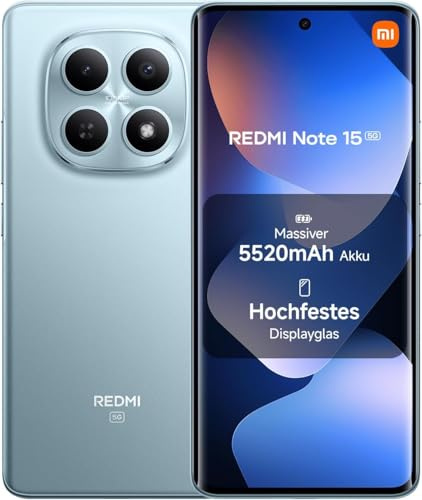 XIAOMI Smartphone REDMI Note 15 5G NFC, 8 + 256 Go, Bleu, 6,77, 1080 × 2392 Pixels, Appareil Photo 108 MP, Charge Rapide 45 W, IP66, Snapdragon 6 Gen 3, sans Chargeur