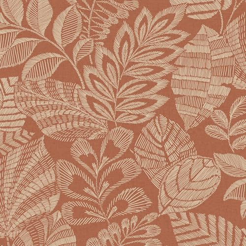 Grandeco Madou Leaf Tapete rot A86403 – Genähter Effekt Floral Trail – erhöhtes strukturiertes geblasenes Vinyl-Vlies, Wand einkleistern, extra waschbar, 10,05 m x 53 cm