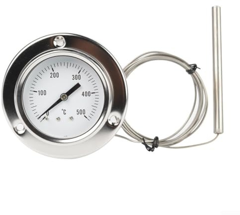 Durashmall Termómetro de horno de acero inoxidable con rango de 0 a 500 °C y sonda larga para calderas, parrillas, estufas de leña y hornos tostadores, herramienta de cocina (tipo brida)