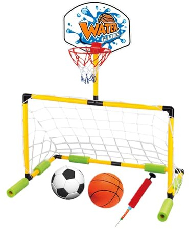 Gzadii Canasta de baloncesto flotante para piscina, portería de fútbol 2 en 1 y canasta de baloncesto de piscina, canasta de fútbol acuático para para niños y adultos