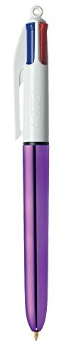 BIC 4 Farben Kugelschreiber 4 Colours Shine, Schaft in metallic lila, 12er Pack, Ideal für das Büro, das Home Office oder die Schule