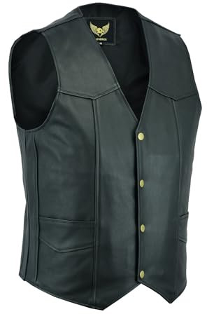 Leatherick Gilet in vera pelle da uomo in pelle nera - Stile casual stile motociclista (XL)