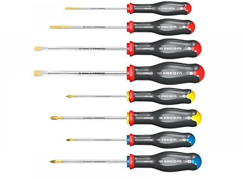 FACOM 8-tlg. PROTWIST Hochleistungs-Schraubendreher-Set AT.J8PB (wärmebehandelt, korrosionsbeständig, Soft Grip Griff mit Chemikalienbeständigkeit, mit Lasermarkierung)