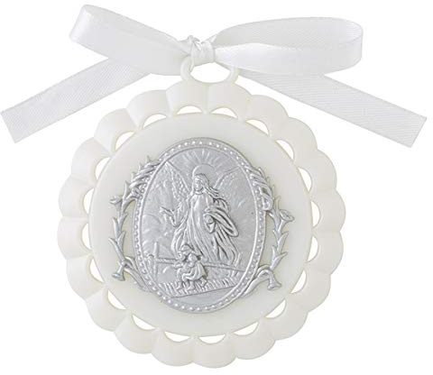 Medalla de cuna moldeada con ángel de la guarda para decoración de habitación de bebé de 3 1/4 pulgadas, Blanco