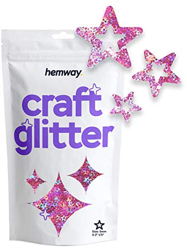 Hemway Craft Glitter - Hollow Star Shaped 50g Pink Holographic | Metallic Sequin for Resin & Epoxy Crafts | Supplies for Tumblers, Cards, Jewellery, Candle, Hair, Face, Body & Nail Art