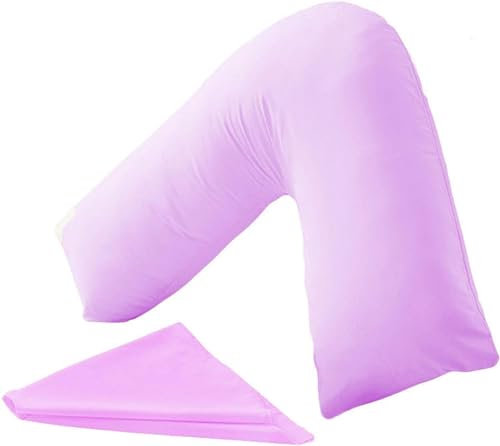 Fs Comforts Lilac V Shaped Pillowcase cover 100% Plycotton Orthopaedic/Pregnancy/Maternity/Nursery Neck & Back Support Plain Dyed V pillow case cover only (Lilac)