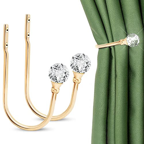 Vorhanghalter, Vorhang-Raffhalter Haken für Vorhänge, Kristall-Vorhanghalter, Gold-Vorhanghalter für Wand, Metall, Vorhanghaken, dekorative Fensterbehandlung, Raffhalter (Gold)