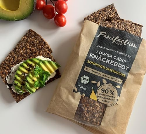 Panifactum Low Carb Knäckebrot Sonnenblumenkerne, Knuspriges Brot | Vegan, Laktose- & Glutenfrei, Hoher Ballaststoffgehalt & Proteingehalt, BIO-Knusperbrot für Unterwegs, Schule & Arbeit