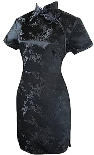 Vintage Dragon et Phénix Short Qipao Élégant Femmes Cheongsam Mandarin Col Sexy Mini Robe Chinoise Oversize Noir 3, Noir 3, L