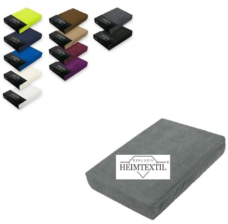 Exklusiv Heimtextil Frottee Spannbettlaken Marke 140-160 x 200 cm 80% Baumwolle, 20% Polyester Öko - Tex Zertifiziert, Markenqualität, Matratzenhöhe bis 25 cm, Grau
