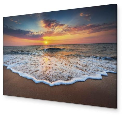 B&D XXL - Akustikbild Meer Bilder Akustikschaum Hochleistungsschallabsorber Schallschutz Leinwand 1 tlg Wandbild Raumakustik Schalldämmung Strand Landschaft Sonnenuntergang Natur