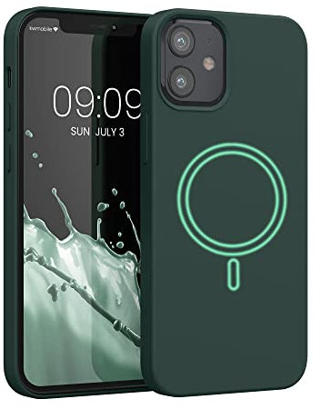 kwmobile TPU Silicone Case Compatible with Apple iPhone 12 mini - Case Magnetic Cover - Compatible with MagSafe - Moss Green