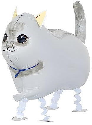 Airwalker Ballon Katze weiß - laufendender Tier Luftballon Helium Walking Folienballon Deko für Kinder Geburtstag Party Hochzeit Kinder Geschenk JGA Dekoration Tierballons Laufen