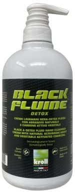 RucCosmetics linea Black line BLACKFLUIDE® Crema Lavamani Nera-Detox Fluida con Abrasivo Naturale Carbone Attivo Vegetale e dosatore, 1 bottiglia ml 500, dermatologicamente testata