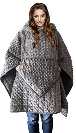 VEJESIME Weighted Blanket, Wearable Heavy Blanket 10lbs(57.4''x47.2'') Grey for Adult, Soft Material with Premium Glass Beads for Better Sleep