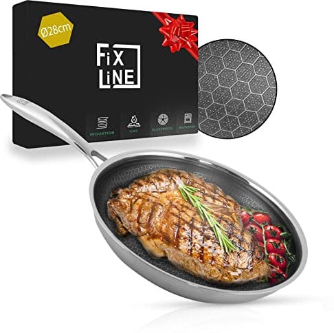 FIXLINE® Premium Bratpfanne Ø28cm - alle Herdarten inkl. Induktion - Kratzfeste Antihaftbeschichtung ohne PTFE - Backofen bis 250℃ - edles Wabendesign - Allrounder Pfanne für jeden Einsatz