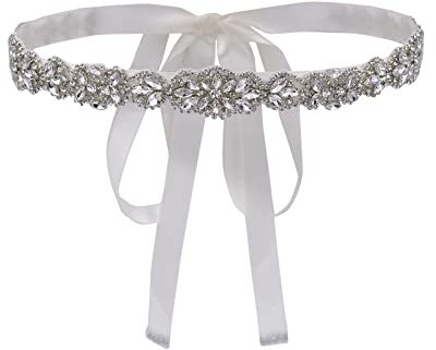 YouLaPan Hochzeitsgürtel Strass Brautkleid Gürtel Silber Strass Damen Glitzer Schärpe Abendkleid (Elfenbein)