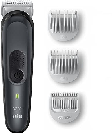 Braun Body Groomer Series 3 3350, Körperrasierer für Brust, Achseln, Leisten und mehr, inkl. Kämme Für Länge 3mm und 5 mm, Waschbar, 80 Min. Funklaufzeit