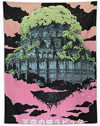 Castle in The Sky Anime-Poster, Kunstdruck, Bilddruck, Polyester, Wandteppich, Kunst, Wandteppiche, Dekoration, moderne Heimkunstwerke, Geschenkidee, 76,2 x 101,6 cm