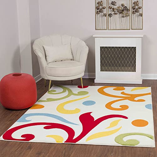 Livabliss Marseille Wohnzimmer Teppich Modern - Abstrakt Design in Marmor Optik für Wohnzimmer, Esszimmer, Schlafzimmer 160x213 cm - Weicher Kurzflor in Weiß, Vielfarbig