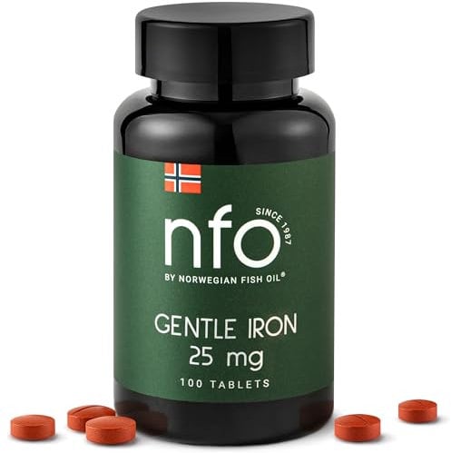 NFO Gentle Iron [100 Tablets] Norwegian Natural High Dose Iron Complex with The Patented Ferrochel Formula The Most bioavailable Form Against IronDeficiency More efficient by 90% Suitable for Vegans