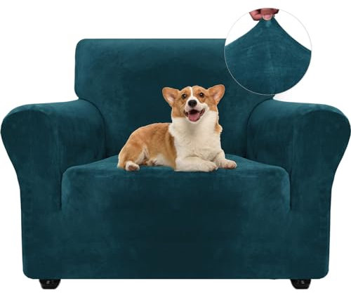 Ystyle Samt Sofabezug 1 Sitzer, Stretch Sofa Überzug, Sofaschoner rutschfest, Elastischer Couch Überzug, Sofa Cover Mit Armlehnen, Sesselschoner Sofaschutz Katze Sesselbezug, Dunkel Grün