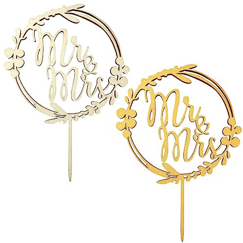 2Pcs Wedding Cake Toppers, Wooden Wedding Cake Topper Mr and Mrs Cake Topper Personalised Cake Topper for Wedding Party Supplies (2 Colors)