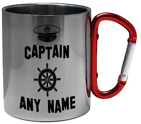 Personalised Captain (Any Name) Narrowboat Canal Boat Ship Barge Stainless Steel Mug w/Carabiner Handle