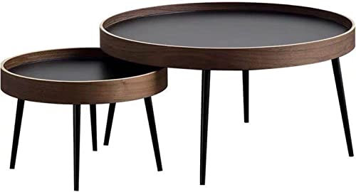 Table Basse De Salon Moderne Table Basse Gigogne Ensemble De 2, Table D'appoint en Bois, Table Gigogne Ronde Accent Moderne Table De Canapé De Salon, Pieds en Métal Assemblage Facile, pour L