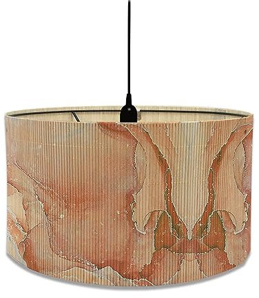 Morbuy Bambus Lampenschirm für Tischlampe, Marmor Drucken Vintage Stil Durchmesser 30cm Tischlampenschirm Holz Stehlampenschirme für Deckenleuchte Wandleuchte Dekoration (Rosa)