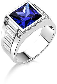 Blauer Saphir-Stein-Ring Für Den Kleinen Finger Aus Sterlingsilber, Großer Ring Mit Blauem Stein Im Quadratschliff Für Männer, Großer Klarer Saphir-Ring Für Männer, Geschenkring Für Herren