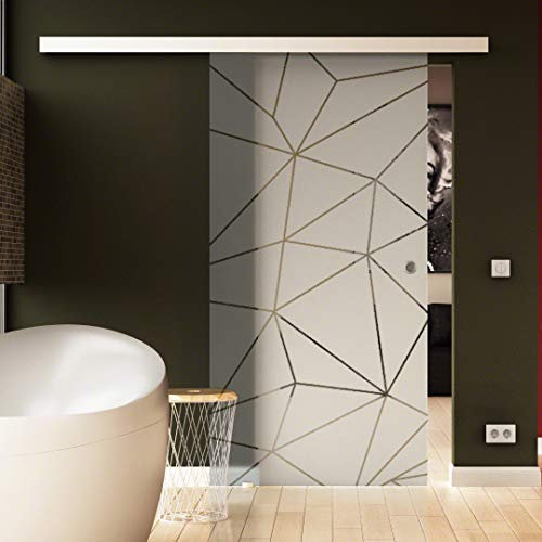Glasschiebetür 205x65 cm Dessin: Origami Sadora® SlimLine-System komplett Laufschiene und Muschelgriffe Schiebetür aus Glas für Innenbereich ESG Sicherheitsglas Echtglas