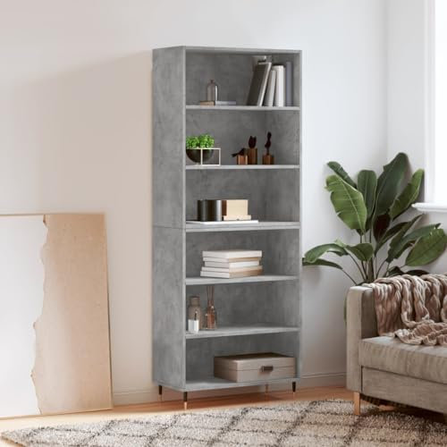 Homgoday Buffet haut - Armoire haute - Armoire d'appoint - Armoire multifonction - Armoire sur pied - Armoire de cuisine - Armoire de salon - Gris béton - 69,5 x 32,5 x 180 cm - En matériau dérivé du