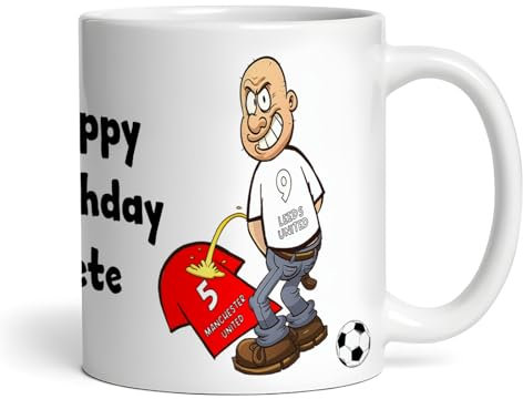 Leeds Weeing On Manchester Funny Football Rivalry Personalised Mug | Gift for Men | Joke Spoof Team Mug | Vs Any Team | Wee On Gift for Him