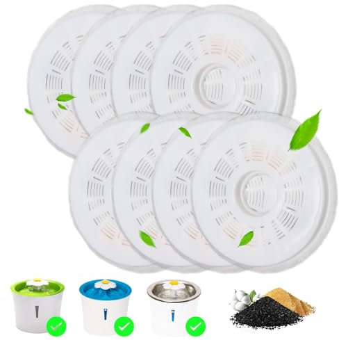 Filtre Fontaine Eau Chat, 8 PCS Triple Action catit filtre Compatible Avec Distributeur d'eau pour animaux 3L,filtre fontaine eau chat avec Charbon Actif et résine échangeuse d'ions